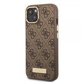 Guess iPhone 14 Deksel Metal Plate Logo MagSafe Brun