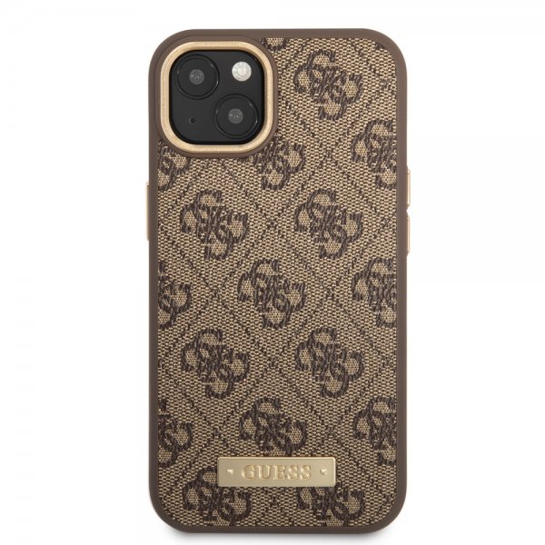 Guess iPhone 14 Deksel Metal Plate Logo MagSafe Brun