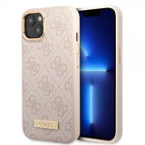 Guess iPhone 14 Deksel Metal Plate Logo MagSafe Rosa