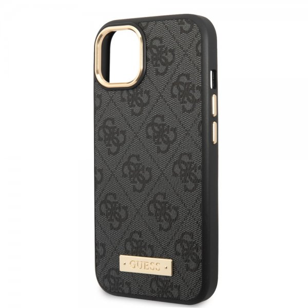 Guess iPhone 14 Deksel Metal Plate Logo MagSafe Svart