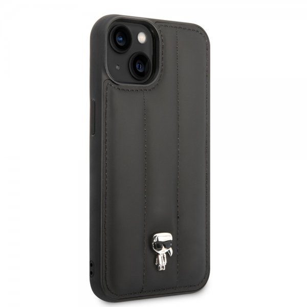 Karl Lagerfeld iPhone 14 Deksel Quilted Nylon Puffy Case Ikonik Pin Svart