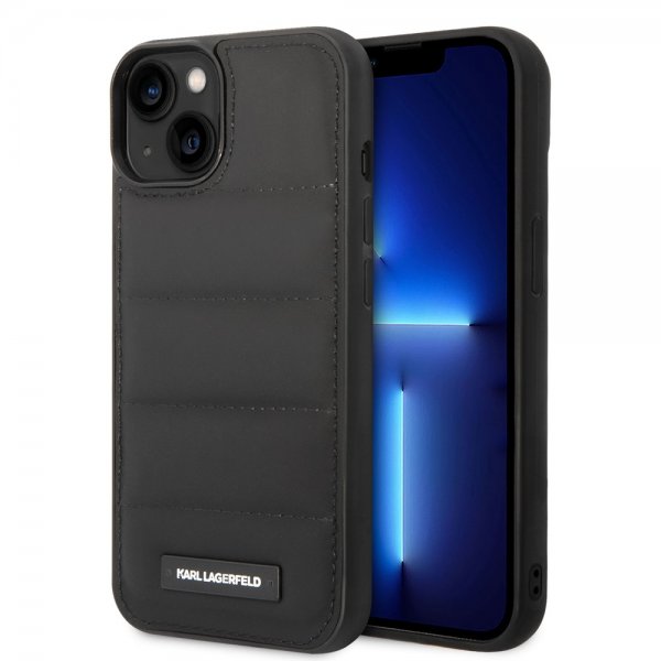 Karl Lagerfeld iPhone 14 Deksel Quilted Nylon Puffy Case Logo Plate Svart