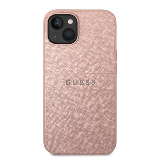 Guess iPhone 14 Deksel Saffiano Metal Logo Stripes Rosa