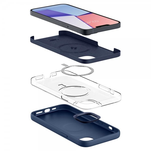 Spigen iPhone 14 Deksel Silicone Fit MagFit Navy Blue
