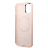 Guess iPhone 14 Deksel Silicone Metal Plate MagSafe Rosa
