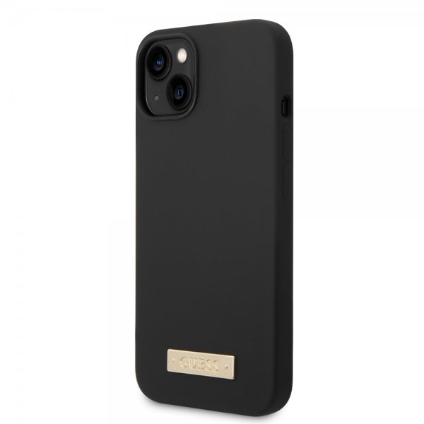Guess iPhone 13 Deksel Silicone Metal Plate MagSafe Svart