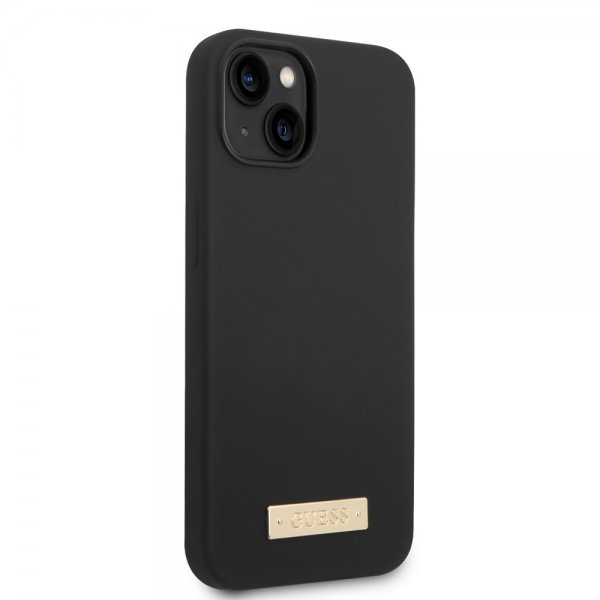 Guess iPhone 14 Deksel Silicone Metal Plate MagSafe Svart