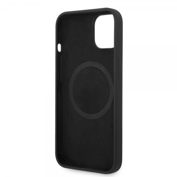 Guess iPhone 14 Deksel Silicone Metal Plate MagSafe Svart