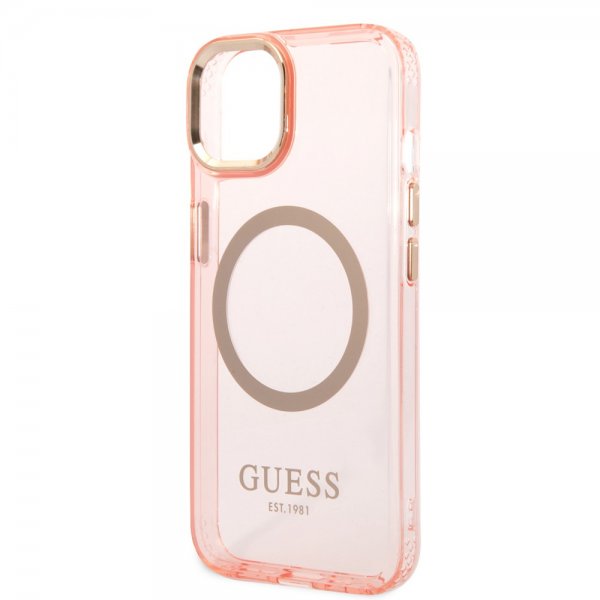 Guess iPhone 14 Deksel Translucent MagSafe Rosa