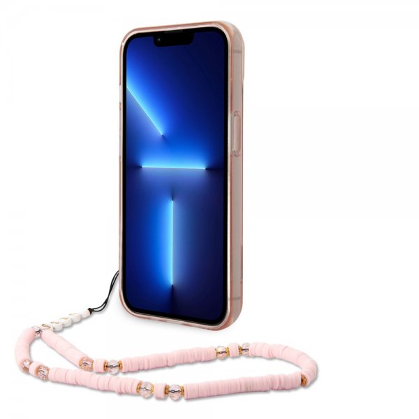 Guess iPhone 14 Deksel Translucent with Strap Rosa