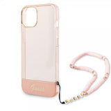 Guess iPhone 14 Deksel Translucent with Strap Rosa