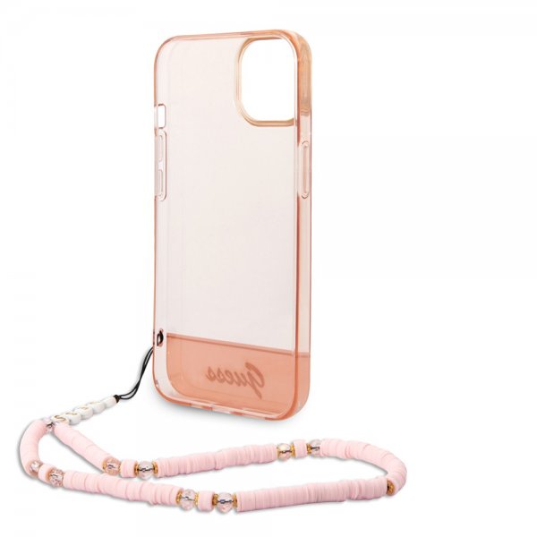 Guess iPhone 14 Deksel Translucent with Strap Rosa
