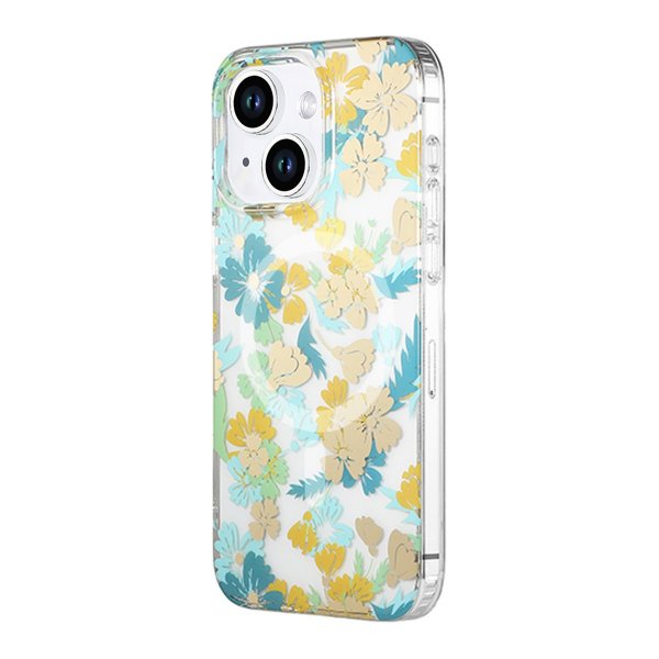 iPhone 14 Plus/iPhone 15 Plus Deksel Blomstermønster MagSafe Turkis