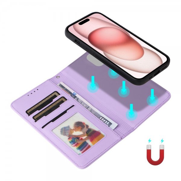 Betopnice iPhone 15 Etui Avtagbart Deksel 005 Lilla
