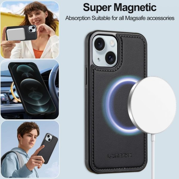 Lc.Imeeke iPhone 15 Etui Avtagbart Deksel L2 Series MagSafe Svart