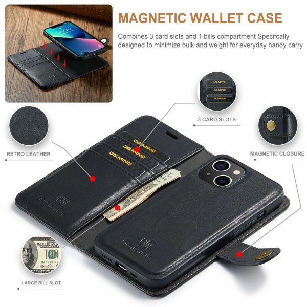 Dg.Ming iPhone 15 Etui Avtagbart Deksel Svart