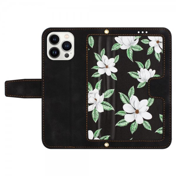 iPhone 15 Plus Etui Blomstermønster Svart