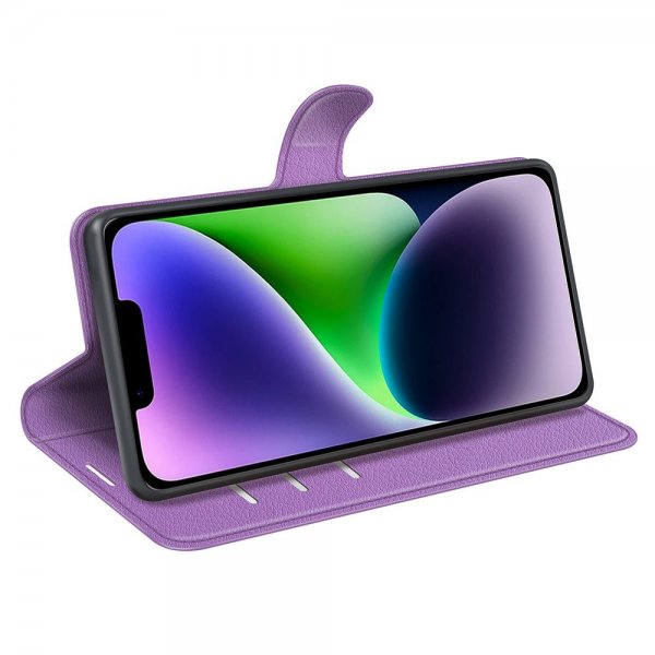 iPhone 15 Plus Etui Litchi Lilla
