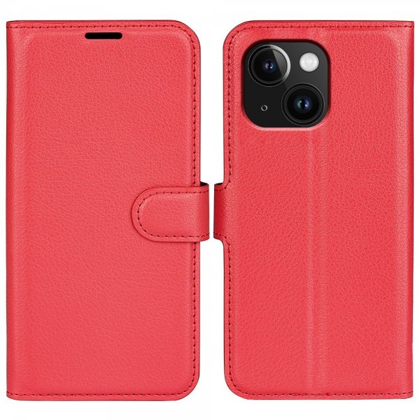 iPhone 15 Plus Etui Litchi Rød