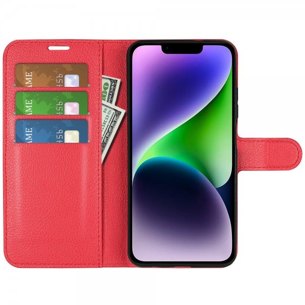 iPhone 15 Plus Etui Litchi Rød