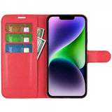 iPhone 15 Plus Etui Litchi Rød
