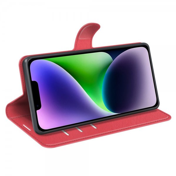 iPhone 15 Plus Etui Litchi Rød