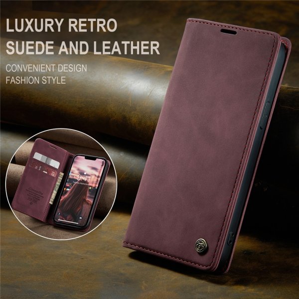 CaseMe iPhone 15 Plus Etui Retro Flip Rød