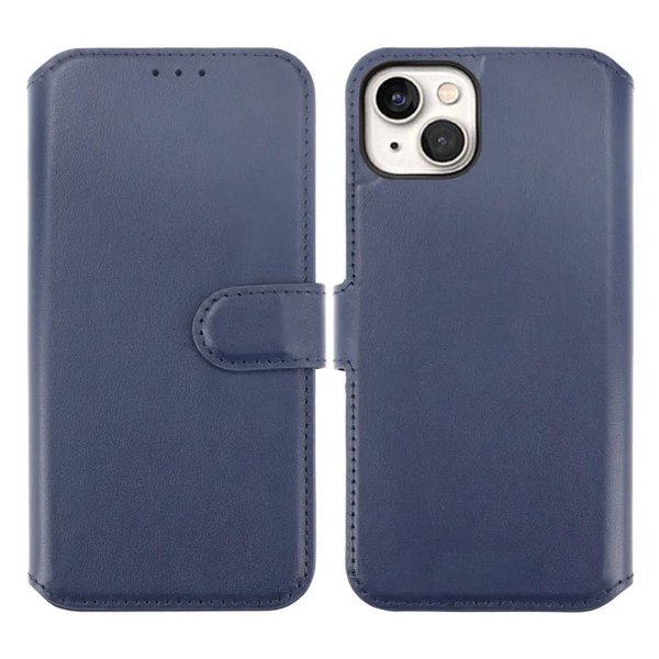 Rvelon iPhone 15 Plus Etui Ekte Skinn Blå