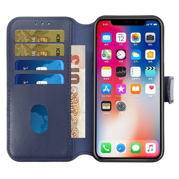 Rvelon iPhone 15 Plus Etui Ekte Skinn Blå
