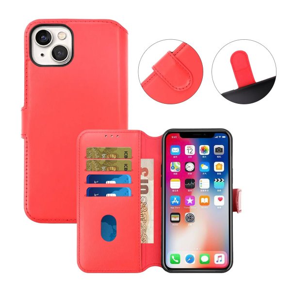 Rvelon iPhone 15 Plus Etui Ekte Skinn Rød