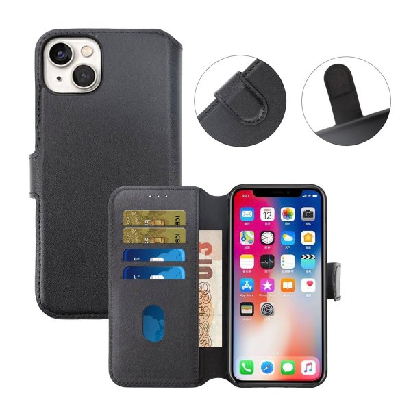 Rvelon iPhone 15 Plus Etui Ekte Skinn Svart