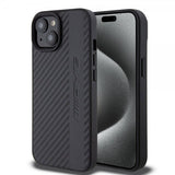Mercedes Benz iPhone 15 Plus Deksel Carbon Effect Leather Stripe AMG Svart