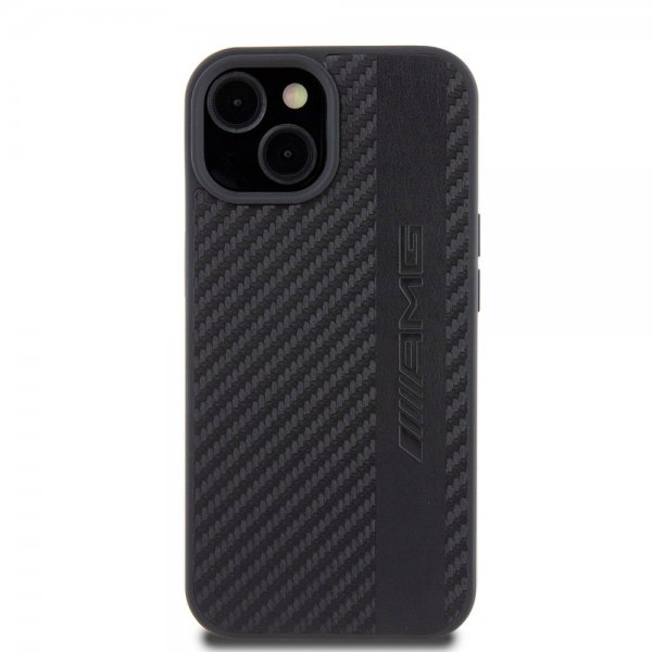Mercedes Benz iPhone 15 Plus Deksel Carbon Effect Leather Stripe AMG Svart
