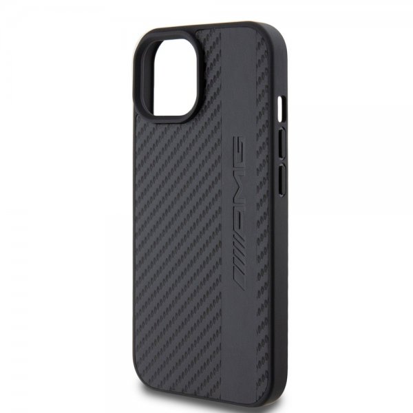 Mercedes Benz iPhone 15 Plus Deksel Carbon Effect Leather Stripe AMG Svart
