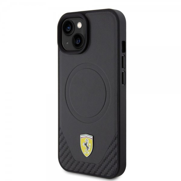 Ferrari iPhone 15 Plus Deksel Carbon PU Leather MagSafe Svart