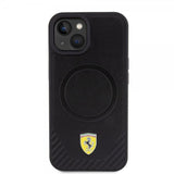 Ferrari iPhone 15 Plus Deksel Carbon PU Leather MagSafe Svart