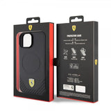 Ferrari iPhone 15 Plus Deksel Carbon PU Leather MagSafe Svart