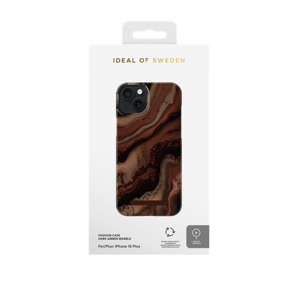 Ideal of Sweden iPhone 15 Plus Deksel Fashion Case MagSafe Dark Amber Marble