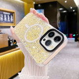 iPhone 15 Plus Deksel Glitter MagSafe Gul