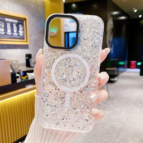 iPhone 15 Plus Deksel Glitter MagSafe Hvit