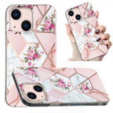 iPhone 15 Plus Deksel Marmormønster Blomster Rosa