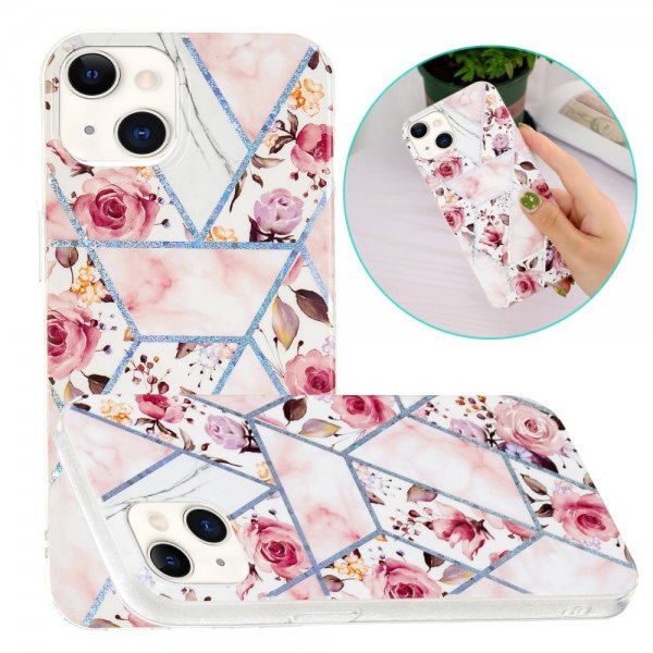 iPhone 15 Plus Deksel Marmormønster Rosor Rosa