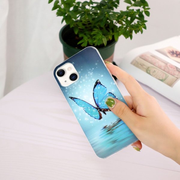 iPhone 15 Plus Deksel Motiv Blå Sommerfugl
