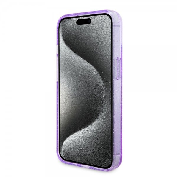 Guess iPhone 15 Plus Deksel Ring Stand Glitter MagSafe Lilla