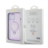 Guess iPhone 15 Plus Deksel Ring Stand Glitter MagSafe Lilla