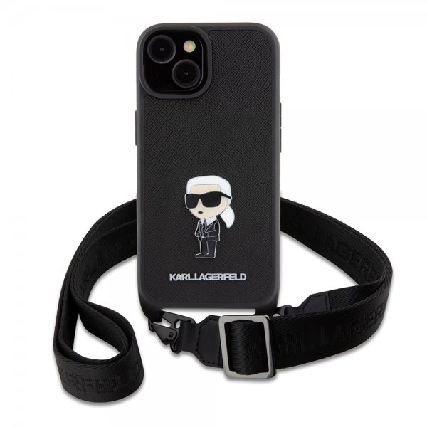 Karl Lagerfeld iPhone 15 Plus Deksel Saffiano Crossbody Svart