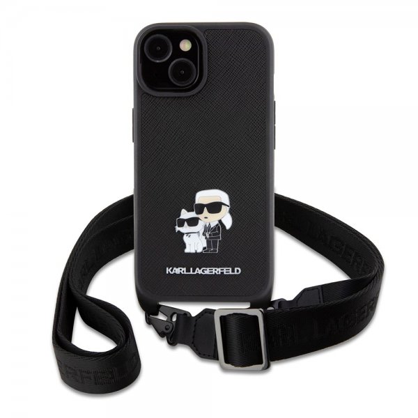 Karl Lagerfeld iPhone 15 Plus Deksel Saffiano Karl & Choupette Crossbody Svart