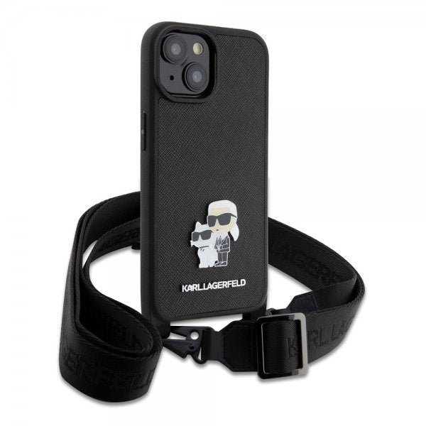 Karl Lagerfeld iPhone 15 Plus Deksel Saffiano Karl & Choupette Crossbody Svart