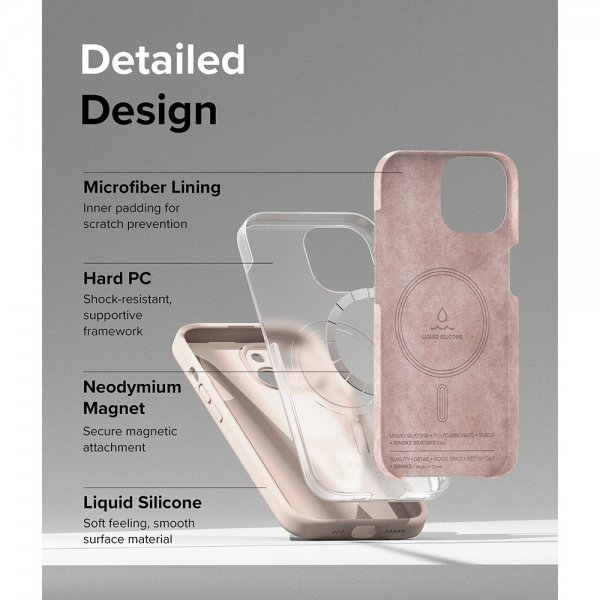 Ringke iPhone 15 Plus Deksel Silicone Magnetic Pink Sand