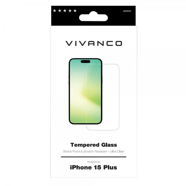 Vivanco iPhone 15 Plus Skjermbeskytter Herdet glass
